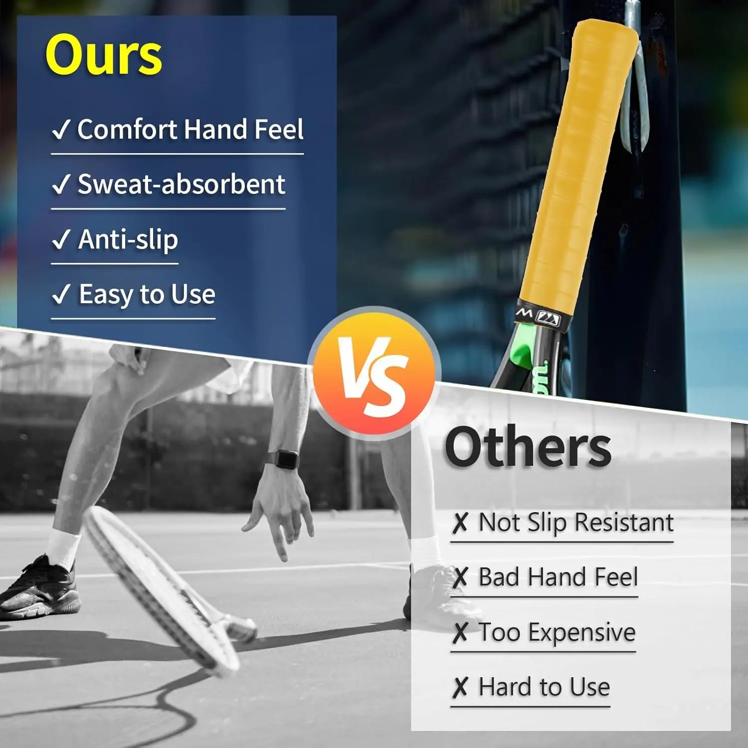 6/12/30/60pcs Tennis Overgrip Tape Anti-Slip Moisture Wicking Surface With Pickleball Paddle Overgrip Tape
