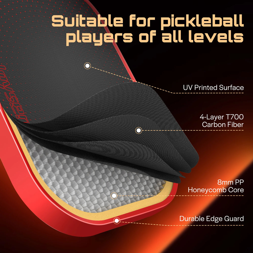 Joysent USAPA Pickleball Paddle Thermoformed T700 Raw Carbon Fiber Pickleball Racket PP HoneycombCore With Spin Textured Surface