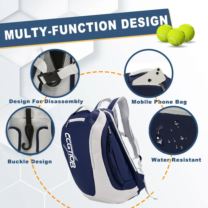 Splashproof Pickleball Rackets Backpack with Shoe Compartment