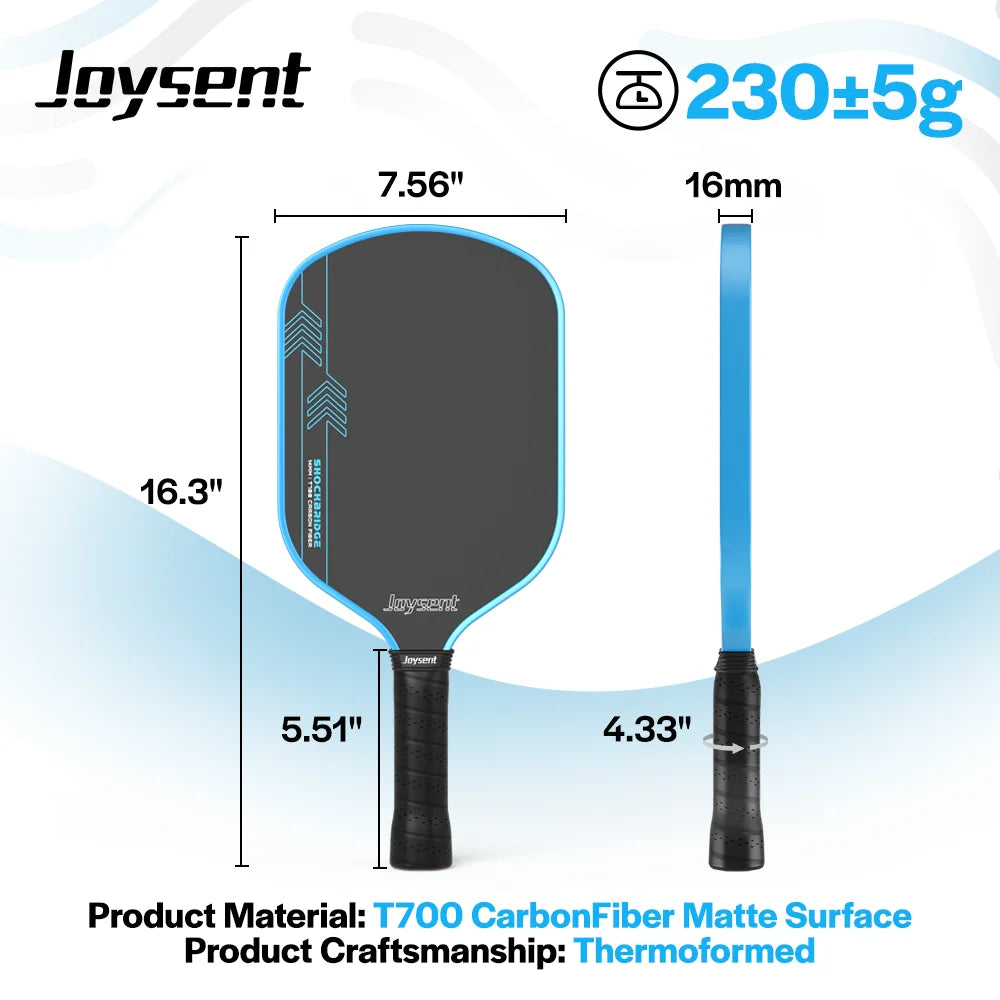 Joysent Thermoformed Pickleball Paddle T700 Raw Carbon Fiber With Honeycomb Core 16mm For Spin&Control Lightweight For All Level