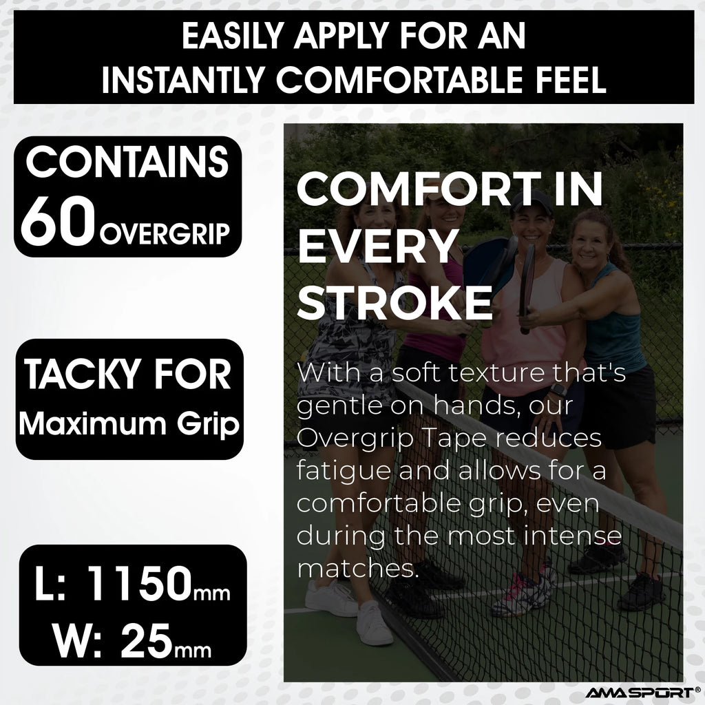 6/12/30/60pcs Tennis Overgrip Tape Anti-Slip Moisture Wicking Surface With Pickleball Paddle Overgrip Tape