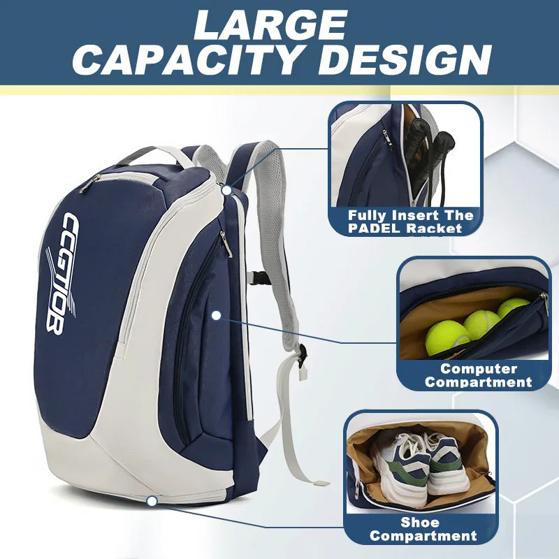 Splashproof Pickleball Rackets Backpack with Shoe Compartment