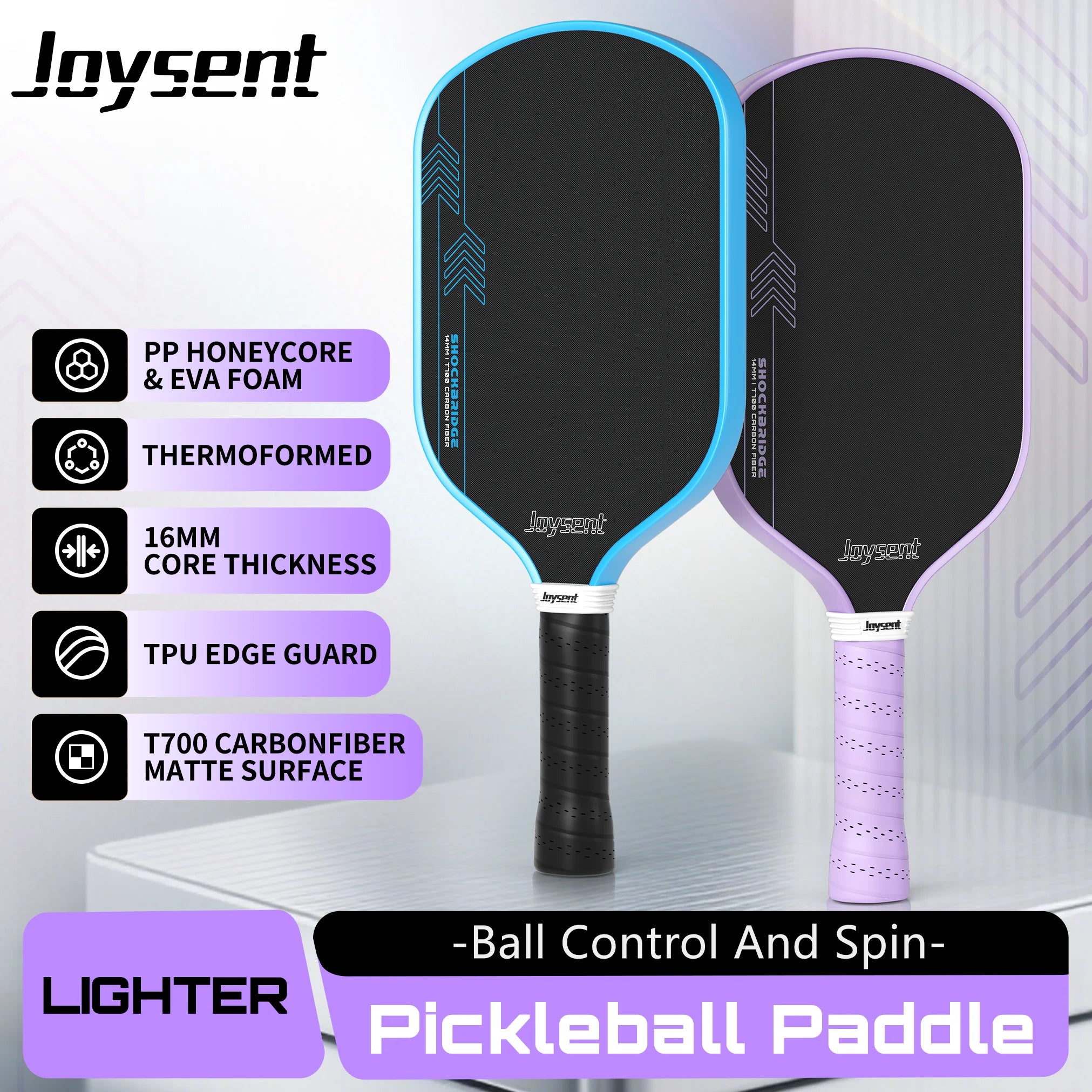 Joysent Thermoformed Pickleball Paddle T700 Raw Carbon Fiber With Honeycomb Core 16mm For Spin&Control Lightweight For All Level