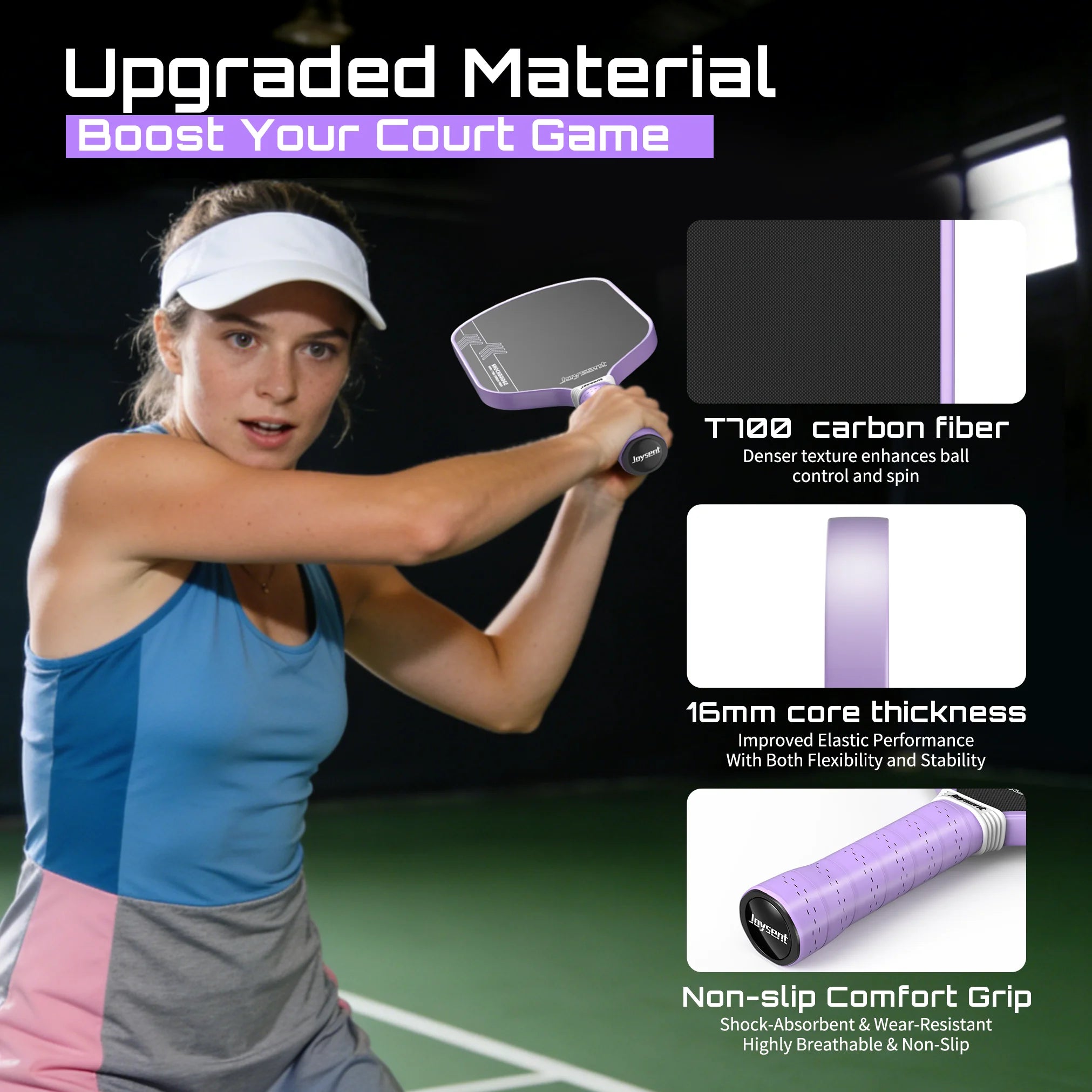 Joysent Thermoformed Pickleball Paddle T700 Raw Carbon Fiber With Honeycomb Core 16mm For Spin&Control Lightweight For All Level