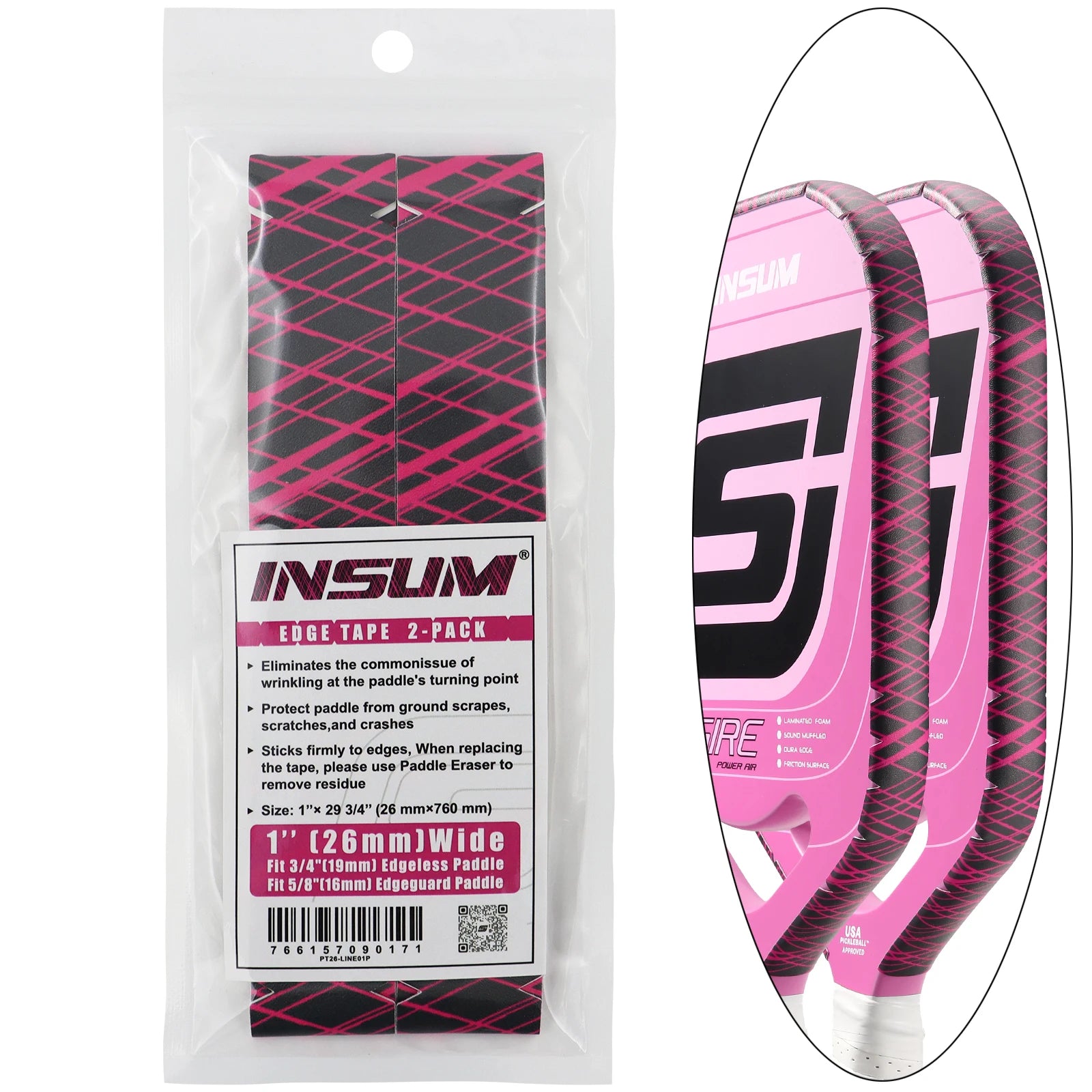 Pickleball Paddle Protection Tape 23/26mm Width-PU Interwoven Texture Edge Tape,for 13mm/16mm/20mm Thicknesse Pickleball Paddles