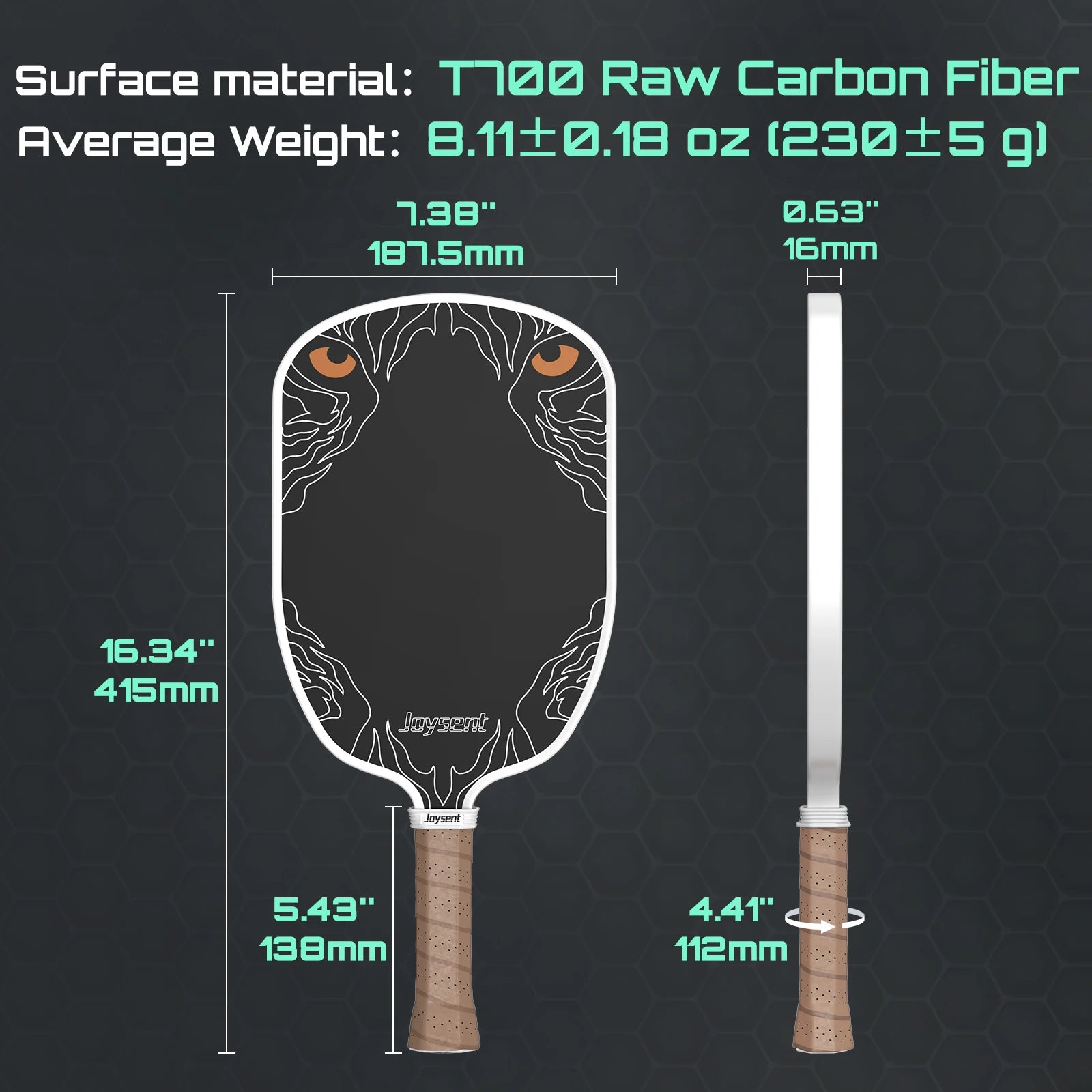 Joysent Gen 4 EVA 4S PU Foam Thermoformed T700 Raw Carbon Fiber Pickleball Paddles Spin Control Power Lightweight Phantom Eye
